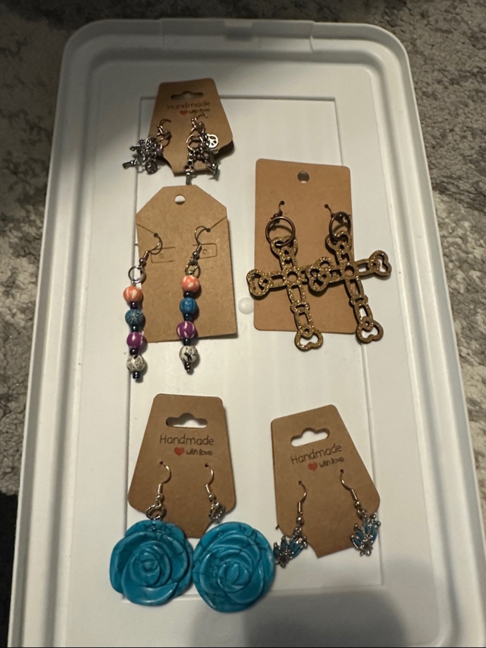Handmade Turquoise Rose Drop Earrings - Blue Floral Statement Bundle